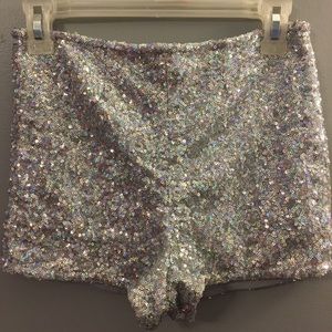Silver sparkle high waisted shorts